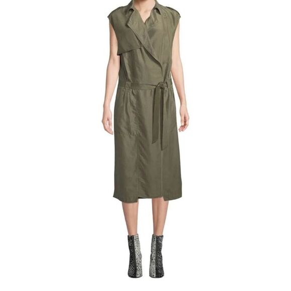 rag & born- Silk Light Weight Trench Wrap DressOlive Green Modern Ragged sz M - Picture 6 of 16